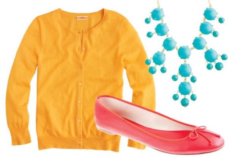 J.crew cardigan $210, necklace $175, and shoes $150