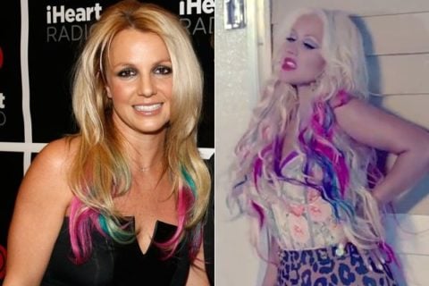 Britney Spears Christina Aguilara rainbow dip dye hair rivalry