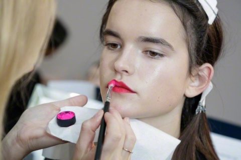 Rochas Spring 2013 red lip hot pink backstage beauty