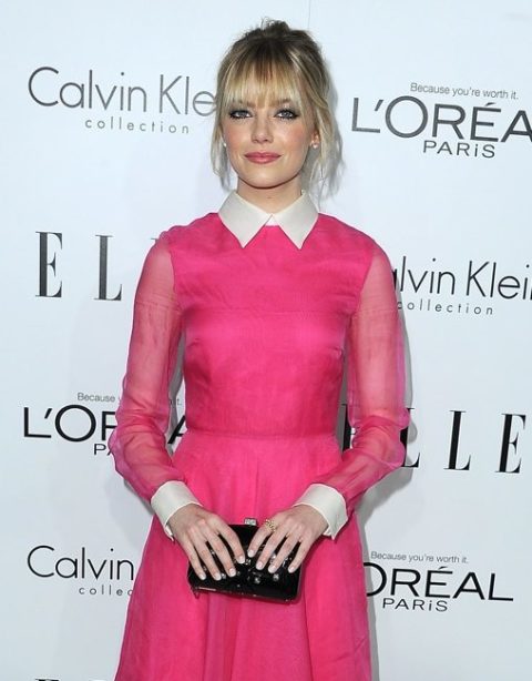 Emma Stone new blonde hair and bangs October 2012