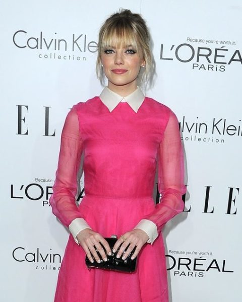 Emma Stone new blonde hair and bangs October 2012