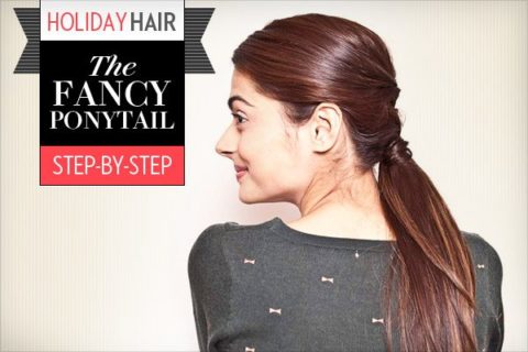 Holiday Hair tutorial fancy ponytail step-by-step