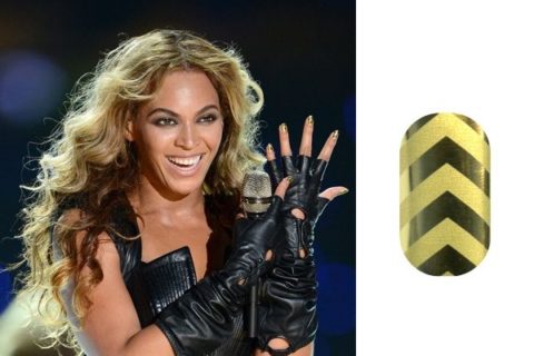 Beyonce Superbowl halftime manicure Minx gold chevron