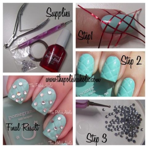 nail tutorial prom quilted rhinestones