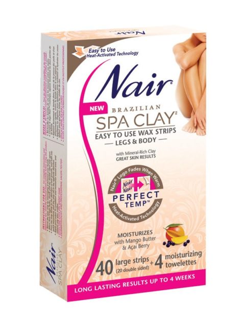 Nair Brazilian Spa Clay PerfectTemp Easy to Use Wax Strips for Legs & Body