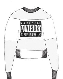 Alexander Wang’s Parental Advisory sweatshirt, sketch by Cecilia Doan of Shit Bloggers Wear