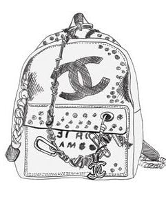 Chanel’s canvas graffiti backpack, sketch by Cecilia Doan of Shit Bloggers Wear
