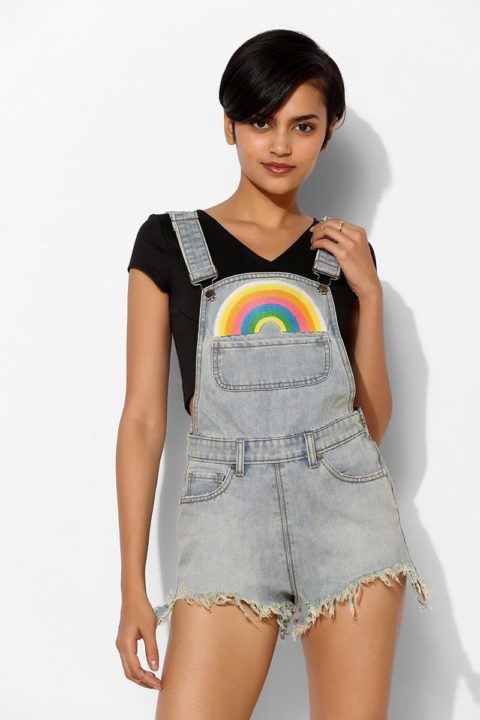 Pride Week Urban Outfitters Unif Rainbow Denim Overall Shor