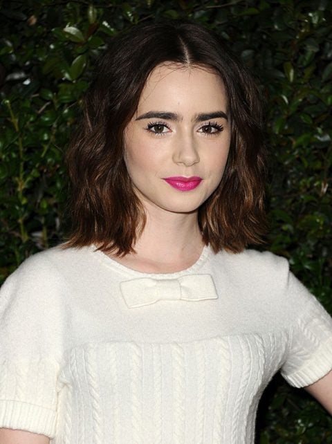 celebrity pink lips lily collins