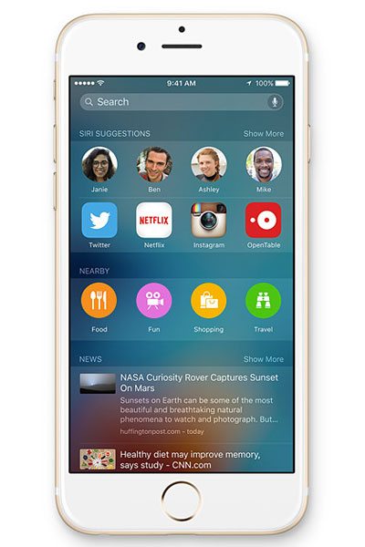 apple ios 9 features quick search