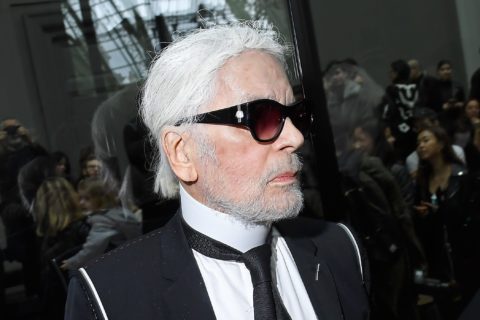 Karl Lagerfeld sports new beard in Paris.
