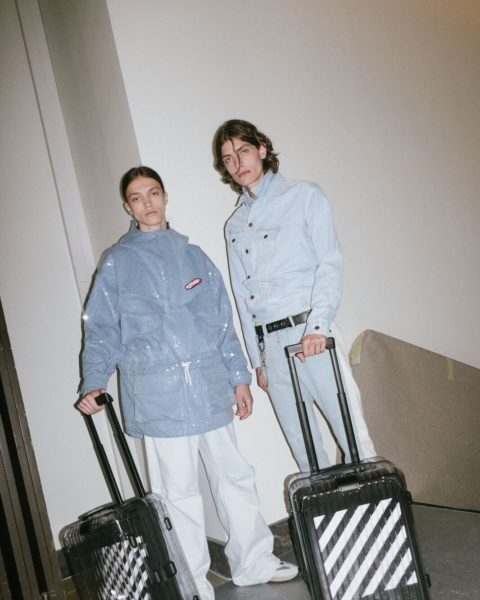 off white clear luggage