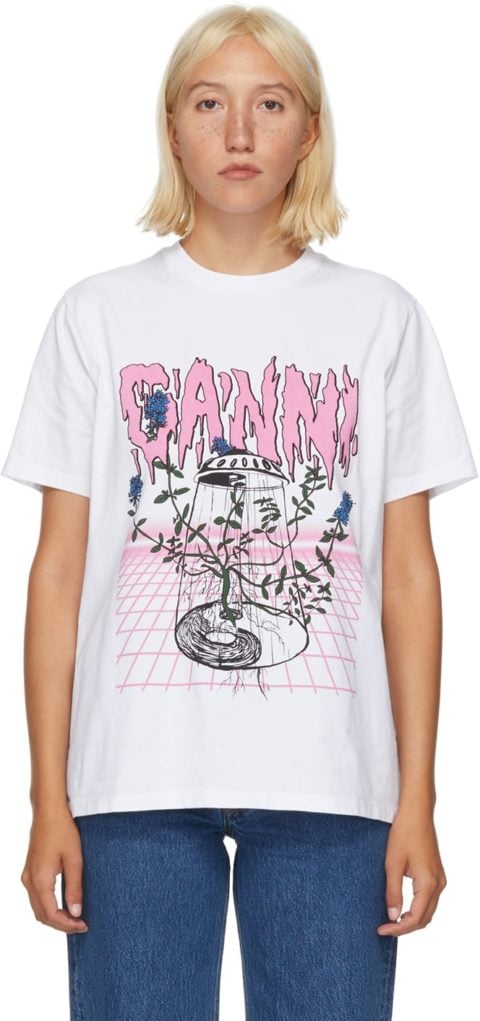 Pink Ganni UFO t-shirt