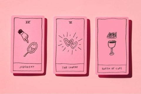 Pink and black tarot card deck