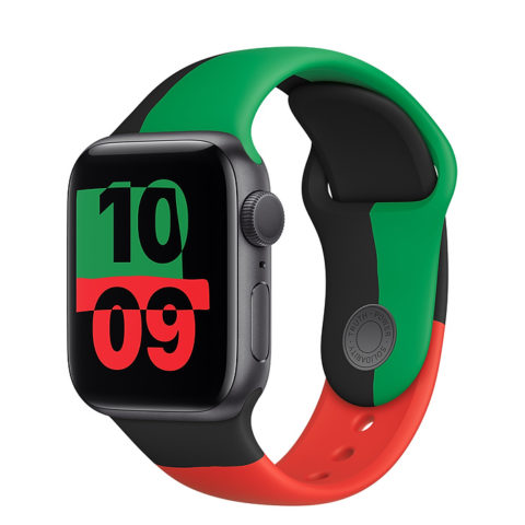 The Apple Watch Series 6 Black Unity case in the colours red, green and black released for Black History Month