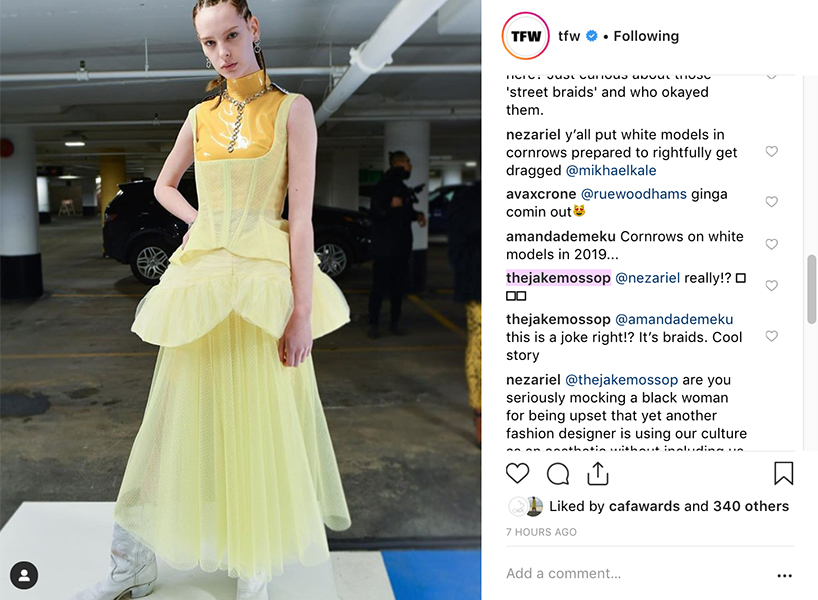 An Instagram screengrab on Toronto Fashion Week's post