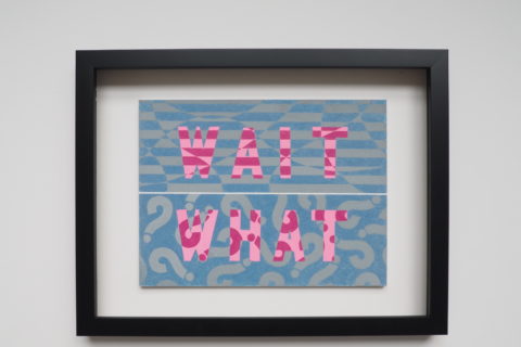 crush art exhibit rainbow railroad: "Wait, What" by Carlos Benzecri, available for sale until July 31 at CRUSH