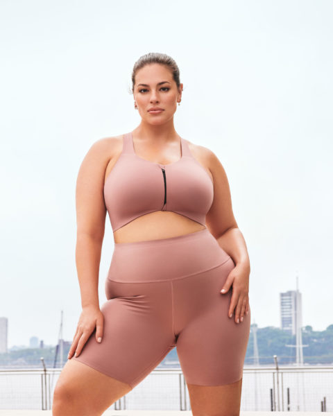 Ashley Graham in pink Knix Active pieces