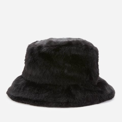 stand studio black furry bucket hat