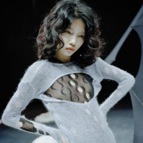 rui chinese designers model gray cut out dress