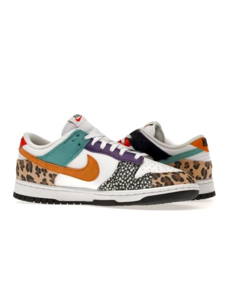 Nike sneaker with cheetah print, orange check, and blue and purple colours