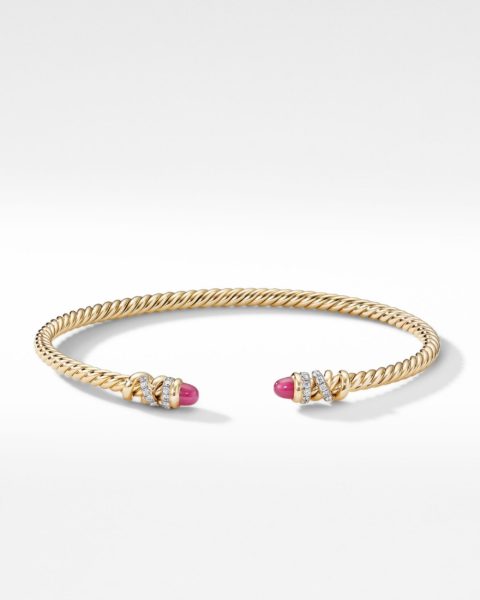 july birthstone jewellery david yurman petite helena color bracelet in 18k yellow gold with rubies and pave diamonds