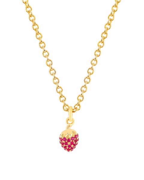 a mini strawberry jewellery necklace featuring july birthstone of ruby