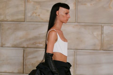 an androgynous model wears marc jacobs gender fluid fall 2022 fashion collection