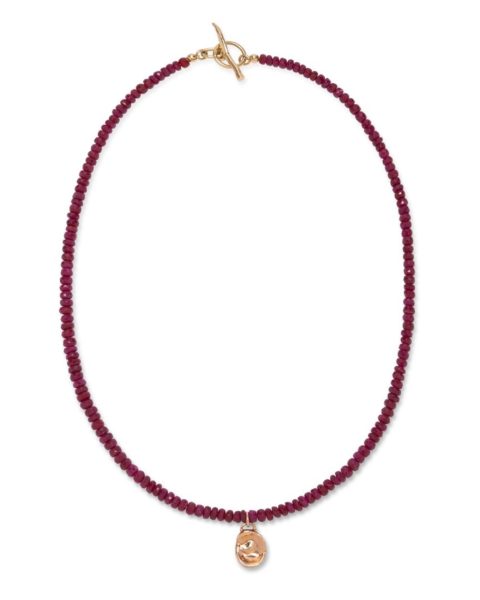 july birthstone jewellery ruby single strand necklace with gold wafer charm
