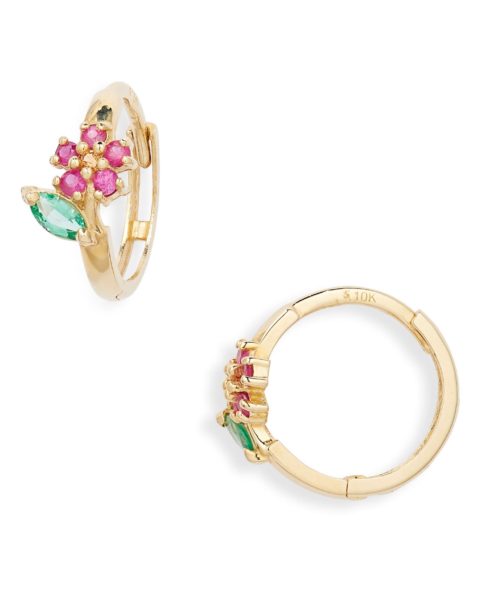 july birthstone jewellery ruby wildflower huggie earrings