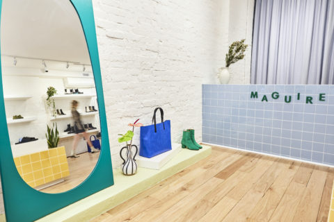 Maguire store in NYC (mirror, handbag, shoes, and counter)