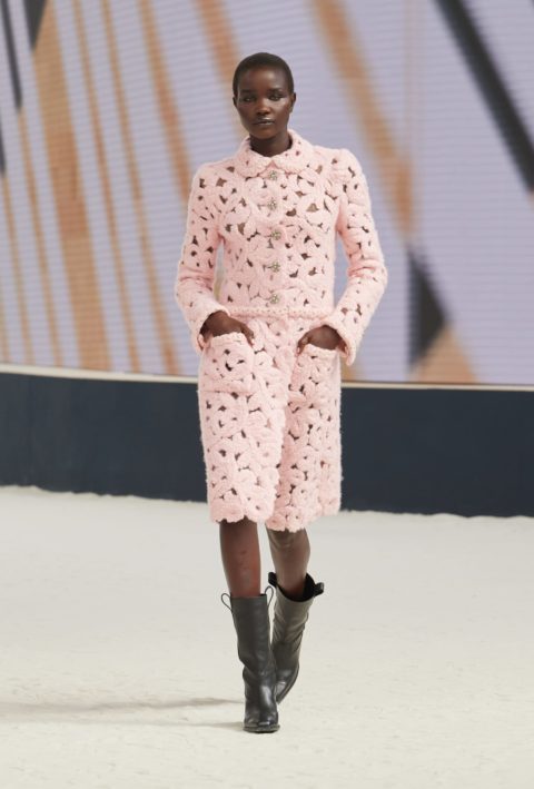 Chanel Fall 2022 couture pink lace coat