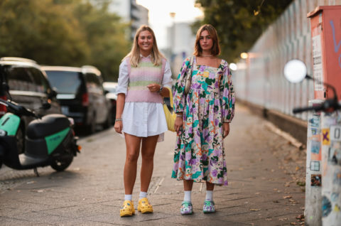How to style crocs with colourful dresses, yellow and patterned crocs