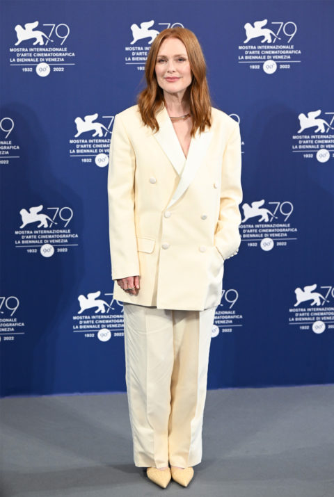Julianne Moore in Celine by Hedi Slimane at the 2022 Venice Film Festival