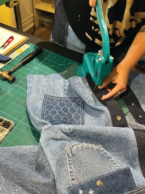 thrifted denim being upcycled