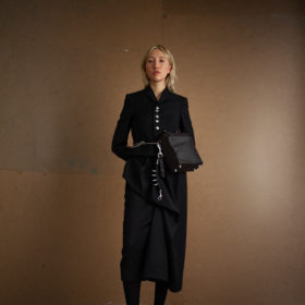 Andrew Szewczyk black blazer and skirt