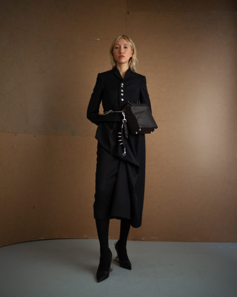 Andrew Szewczyk black blazer and skirt