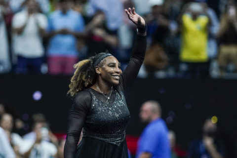Serena Williams waves at crowd at US Open 2022
