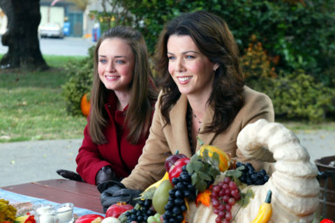 The Gilmore Girls in fall coats
