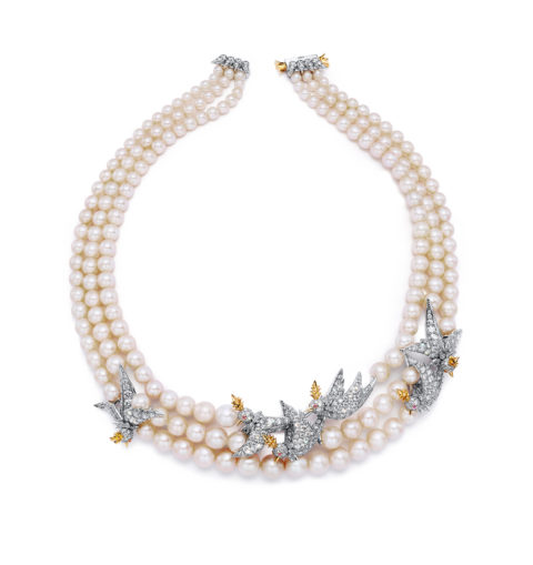 tiffany & Co. bird on a pearl necklace