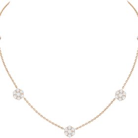 Van Cleef & Arpels Fleurette Collection. Fleurette necklace, 5 flowers, 18K rose gold, round diamonds, diamond quality DEF, IF to VVS