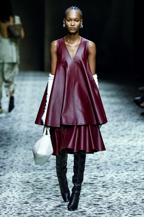 Bottega Veneta fall/winter 2023 leather dress on the runway
