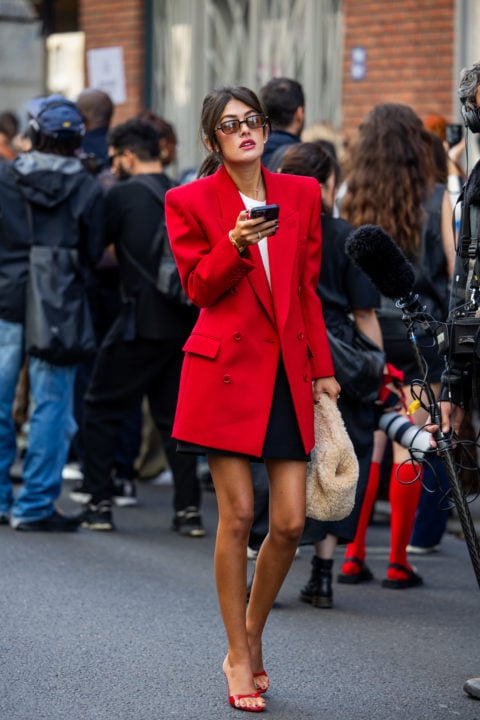 Street style images of woman wearing a blazer, best blazers for women