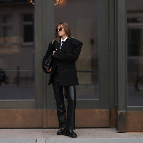 Street style images of woman wearing a blazer, best blazers for women