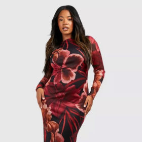 plus-size dresses in Canada, Boohoo Floral Mesh Low Back Maxi Dress