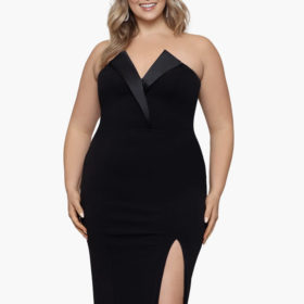 plus-size dresses in Canada, Betsy & Adam Tux Detail Strapless Column Gown