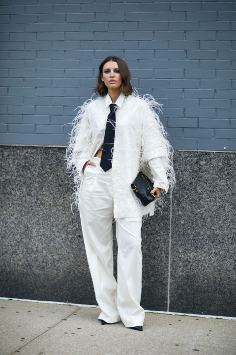 Woman in a feather jacket