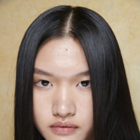 Model with straight hair, hair straightener